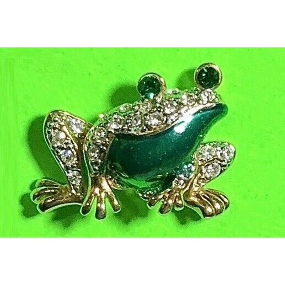 Sparkling Green FROG ,small lapel Pin , w/rhinestones